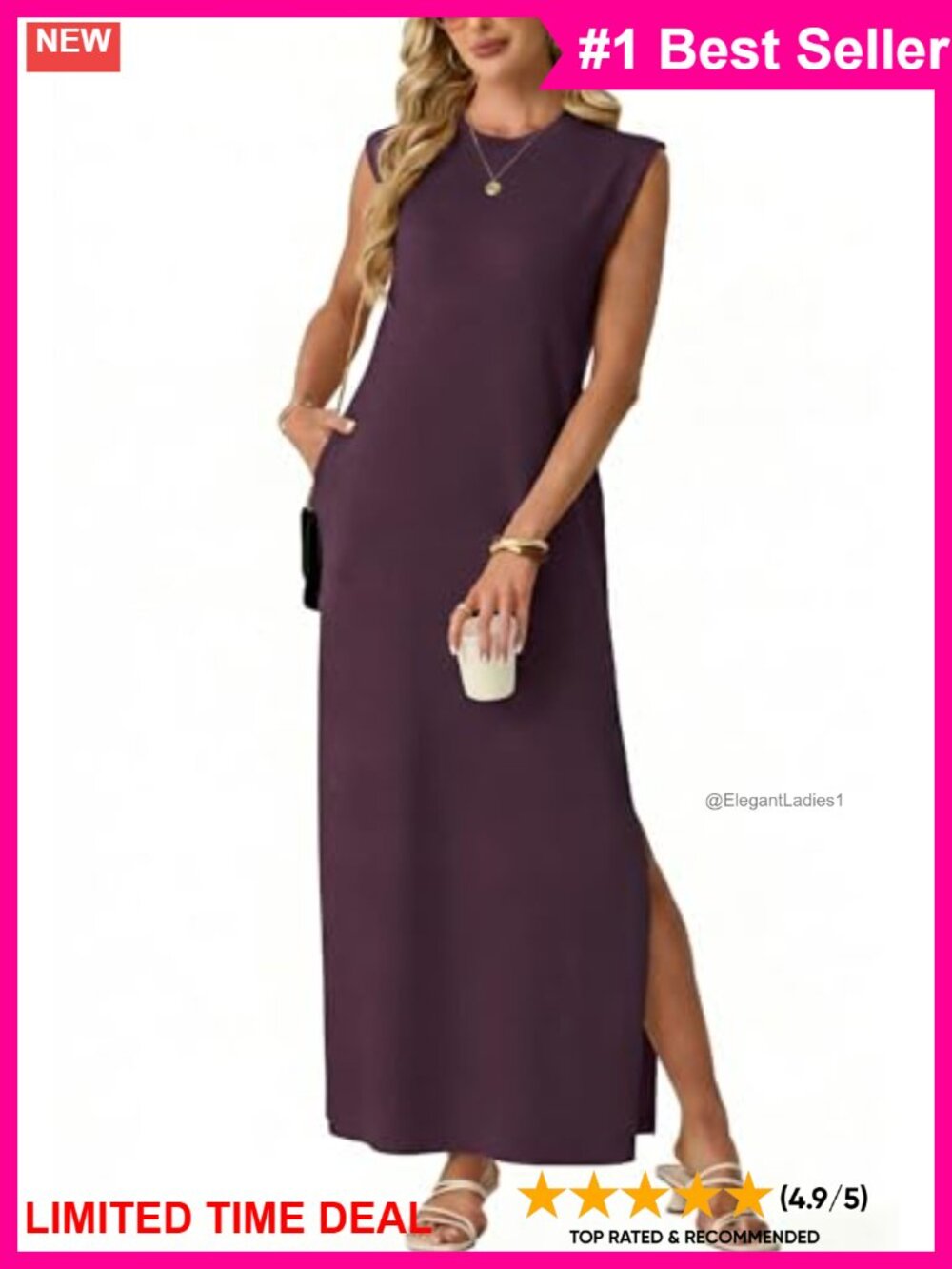 Womens Shift Sweater Maxi Dress with Pockets Cap Sleeve Knit Casual